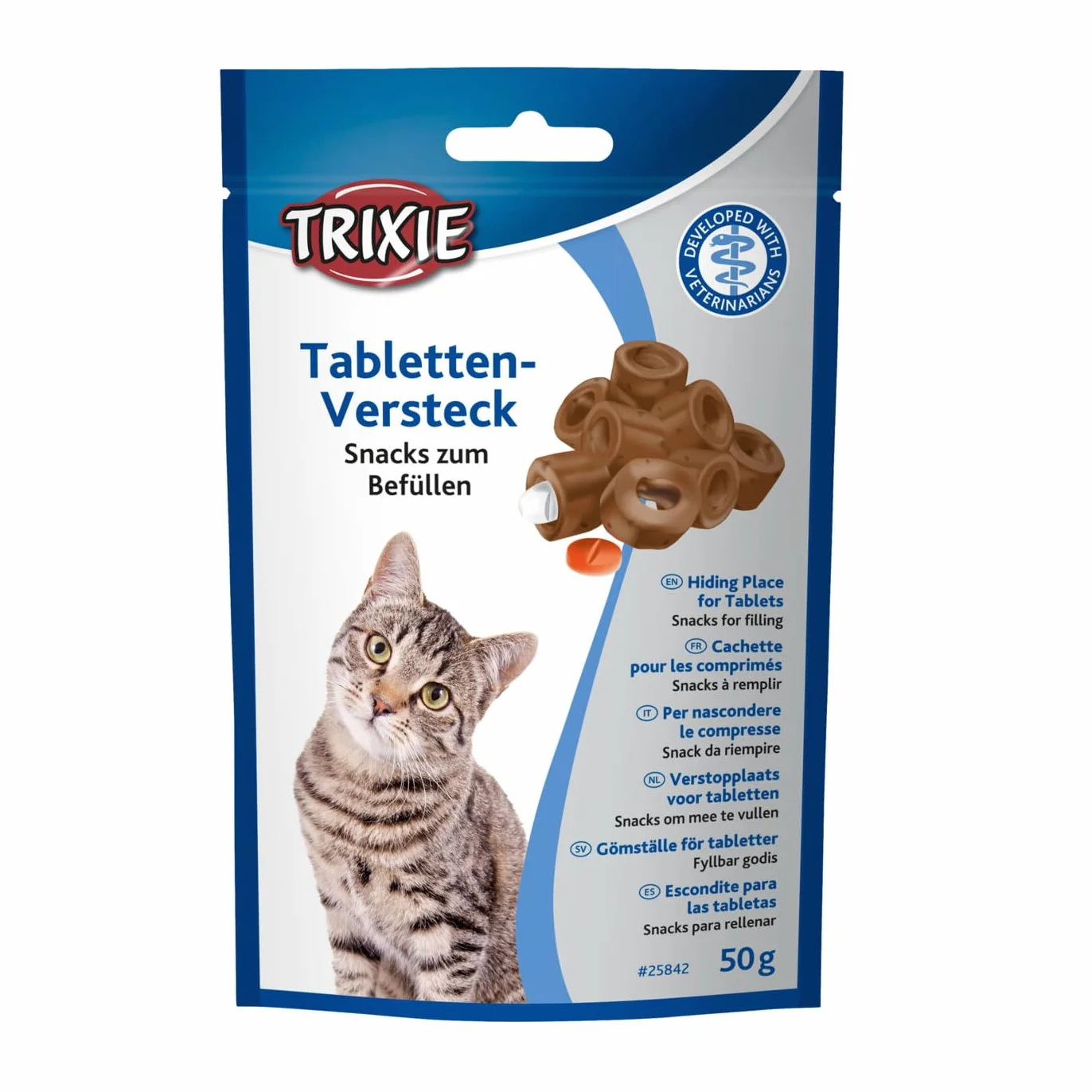 Trixie Schowek na tabletki dla kotów | 50 g | karma uzupełniająca dla kotów | może ułatwić podawanie leków | otwór na tabletki | łatwo się odkształca