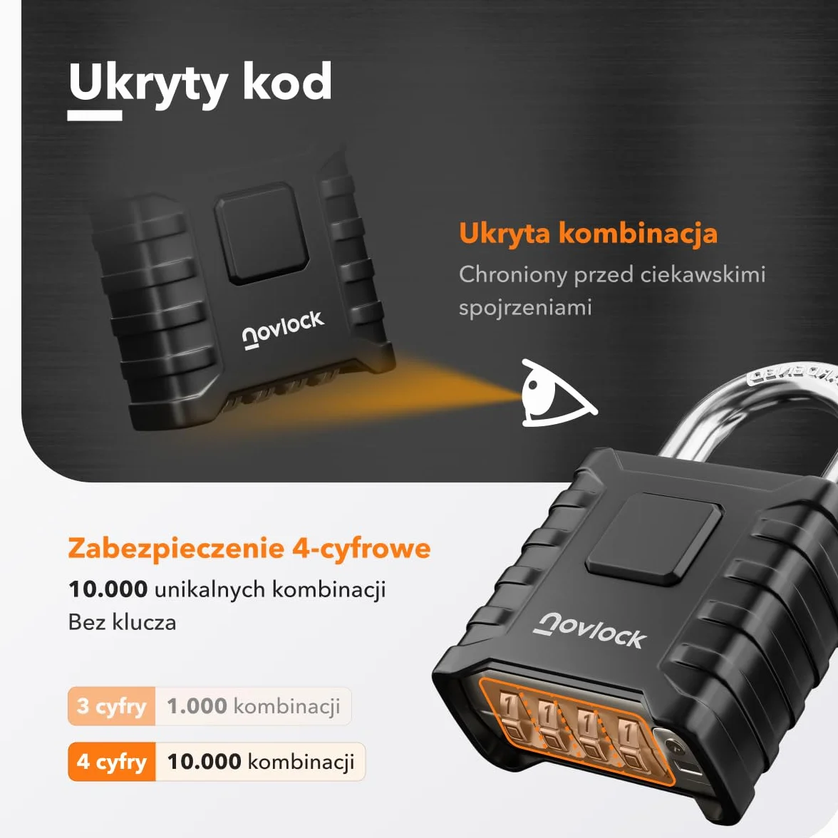 Kłódka szyfrowa heavy-duty 8 mm czarna do bram i ogrodzeń