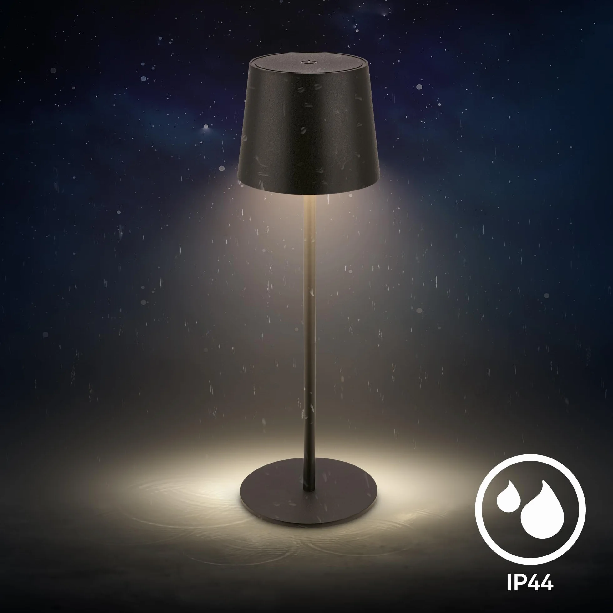 BRILONER – Lampa stołowa LED bezprzewodowa IP44 | Dotykowa, ściemniana, akumulatorowa z wymiennym źródłem światła | Lampka nocna, lampa LED, kempingowa | 11x34,5 cm | Czarny