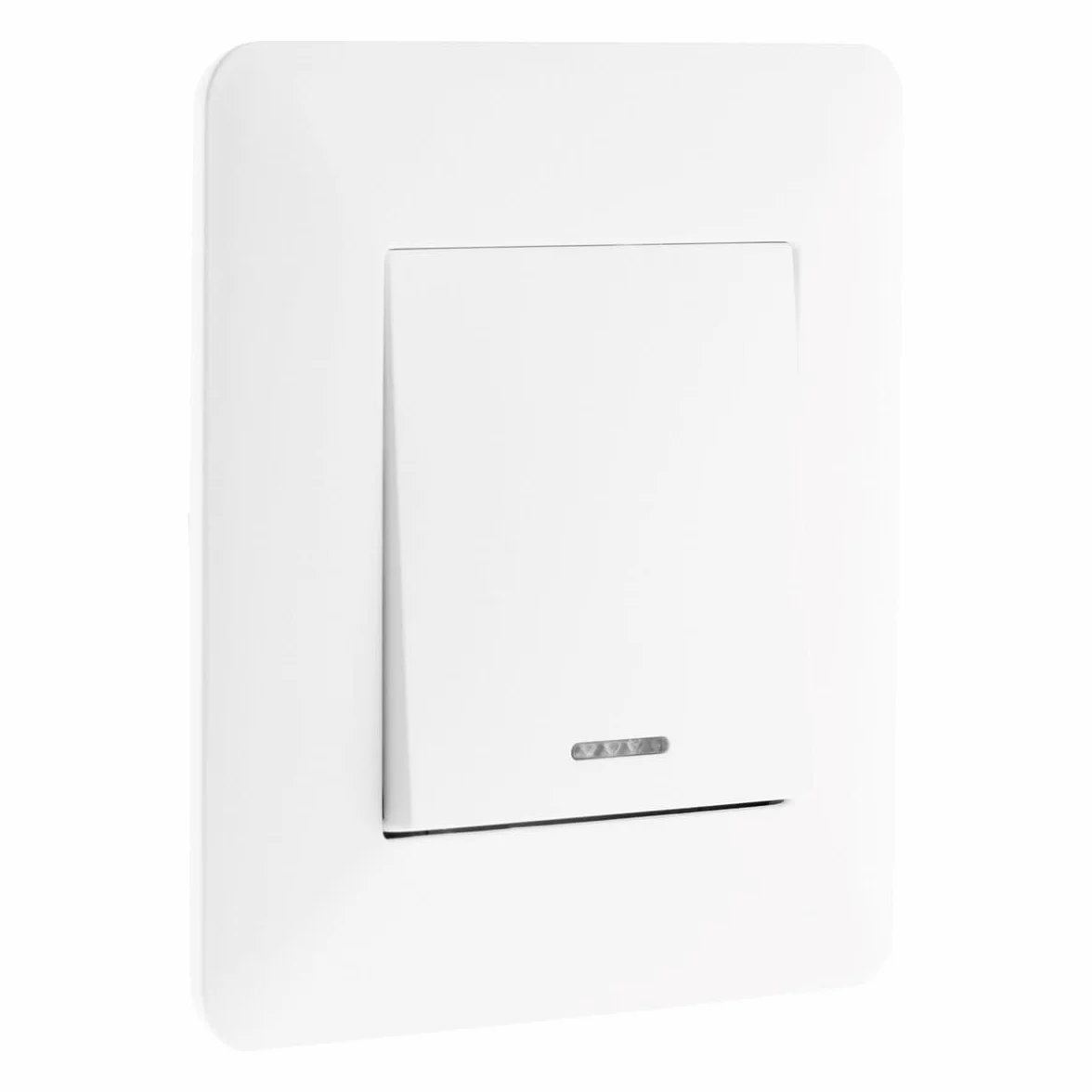 Zenitech - Przyciskowy Włącznik z Wskaźnikiem 10A Artezo - Wymiary 2x8x8cm - Biały - Montaż Natynkowy - Kompatybilny z Puszką - Wspornik na Zatrzask - Płytka Wykończeniowa 86x86 mm - Nowoczesny Design