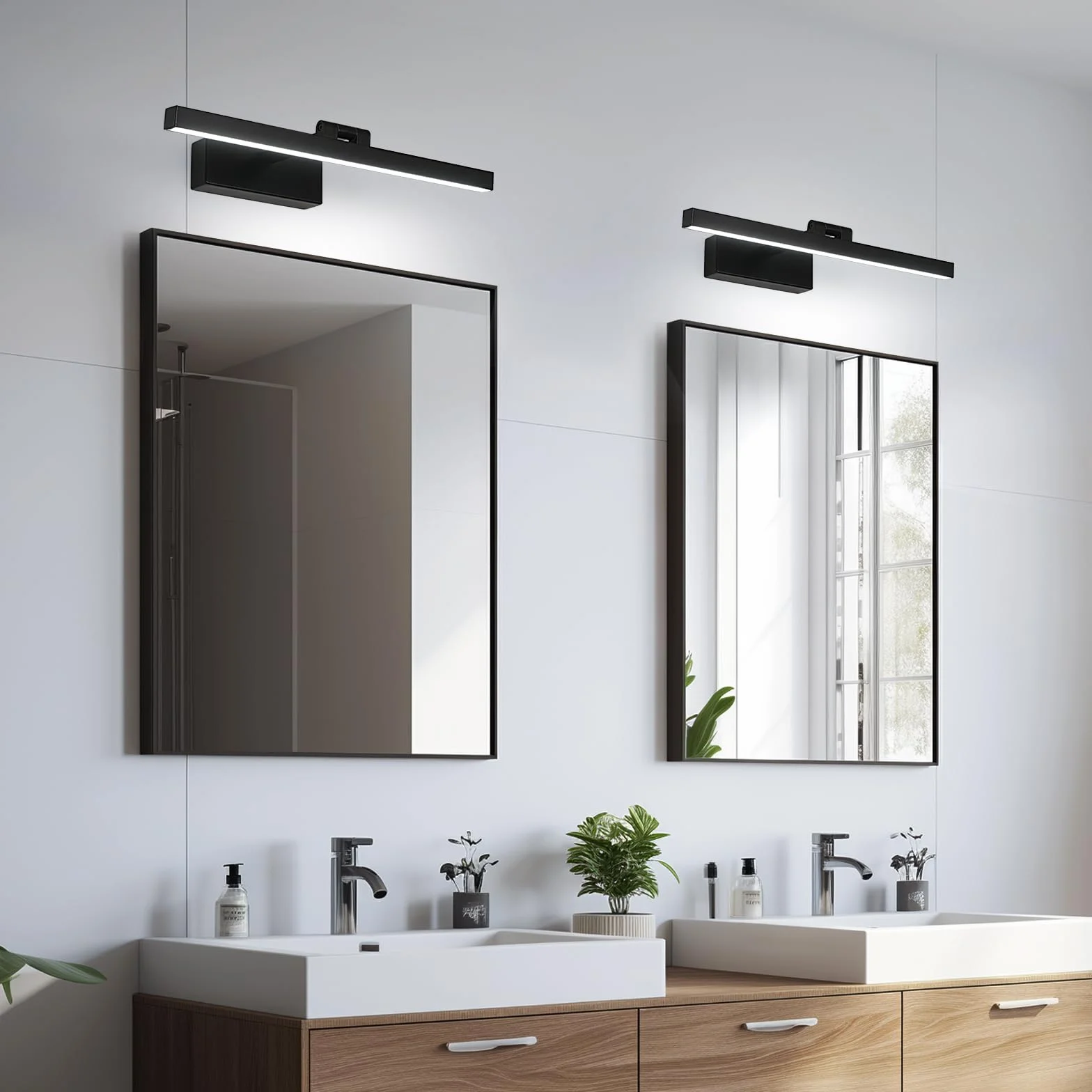 Comely Lampa Lustrzana Łazienkowa 9W 1100LM 220V, 40cm Lampa Lustrzana Kinkiet LED, Zimna Biel 6500K Oprawa Łazienkowa IP40, Czarny