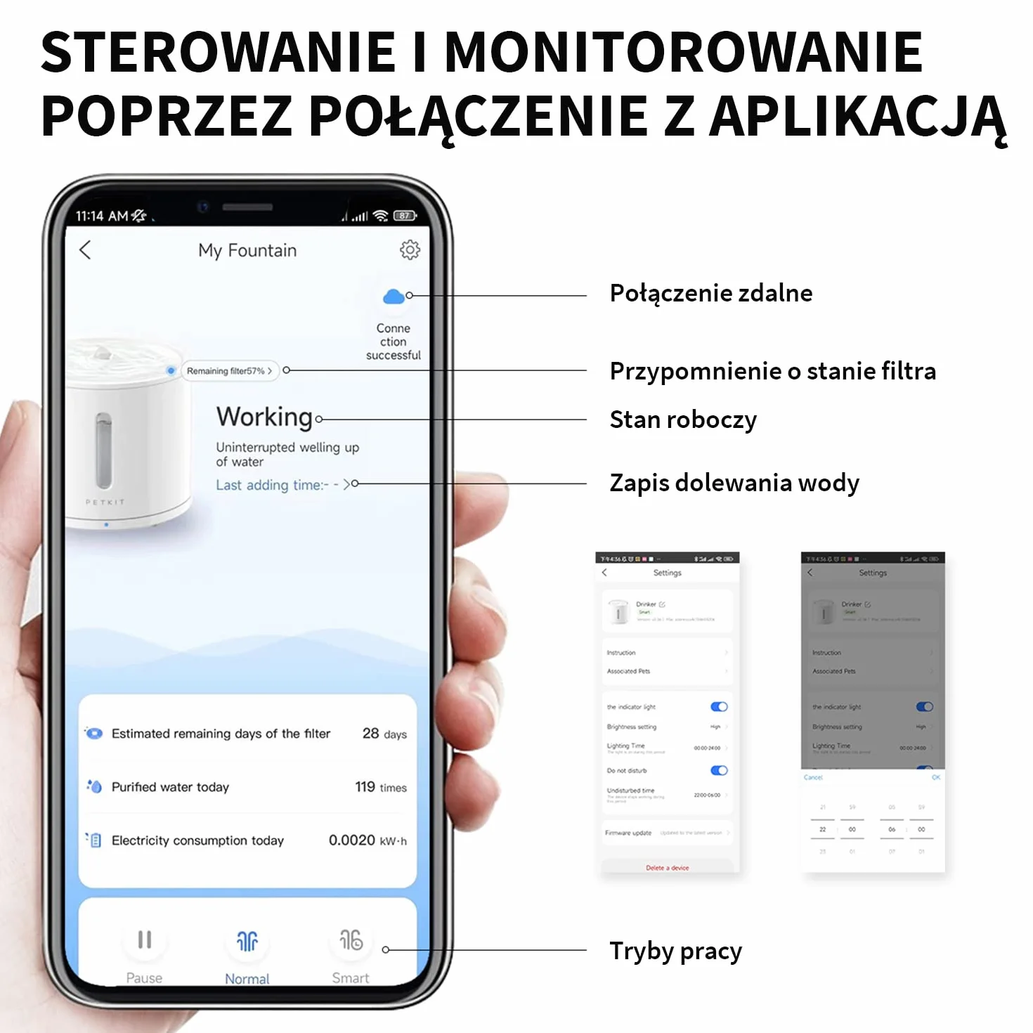 PETKIT EVERSWEET Fontanna dla Kota 2L, Bezprzewodowa Pompa, Kontrola Aplikacji, Automatyczna Fontanna dla Kota i Psa, 25 dB Ciszy, 3 Tryby, Wiele Filtrów, Okno Poziomu Wody, Wskaźnik LED
