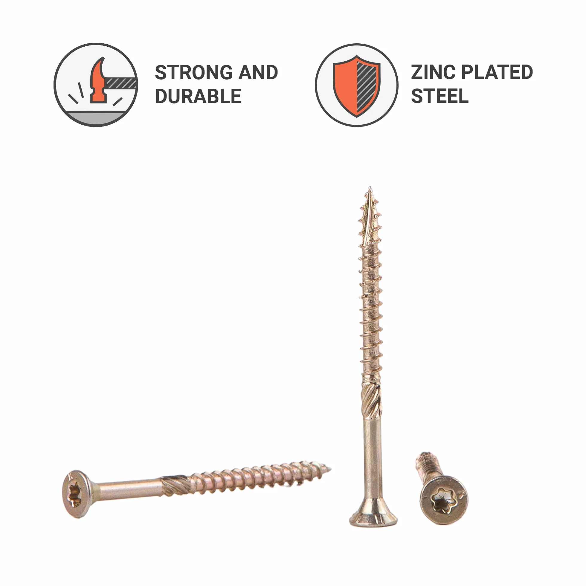 Zestaw 30 śrub do drewna ze stali ocynkowanej żółta łbek Torx Typ 17 Śruby z łbem stożkowym 6,0 x 70 mm