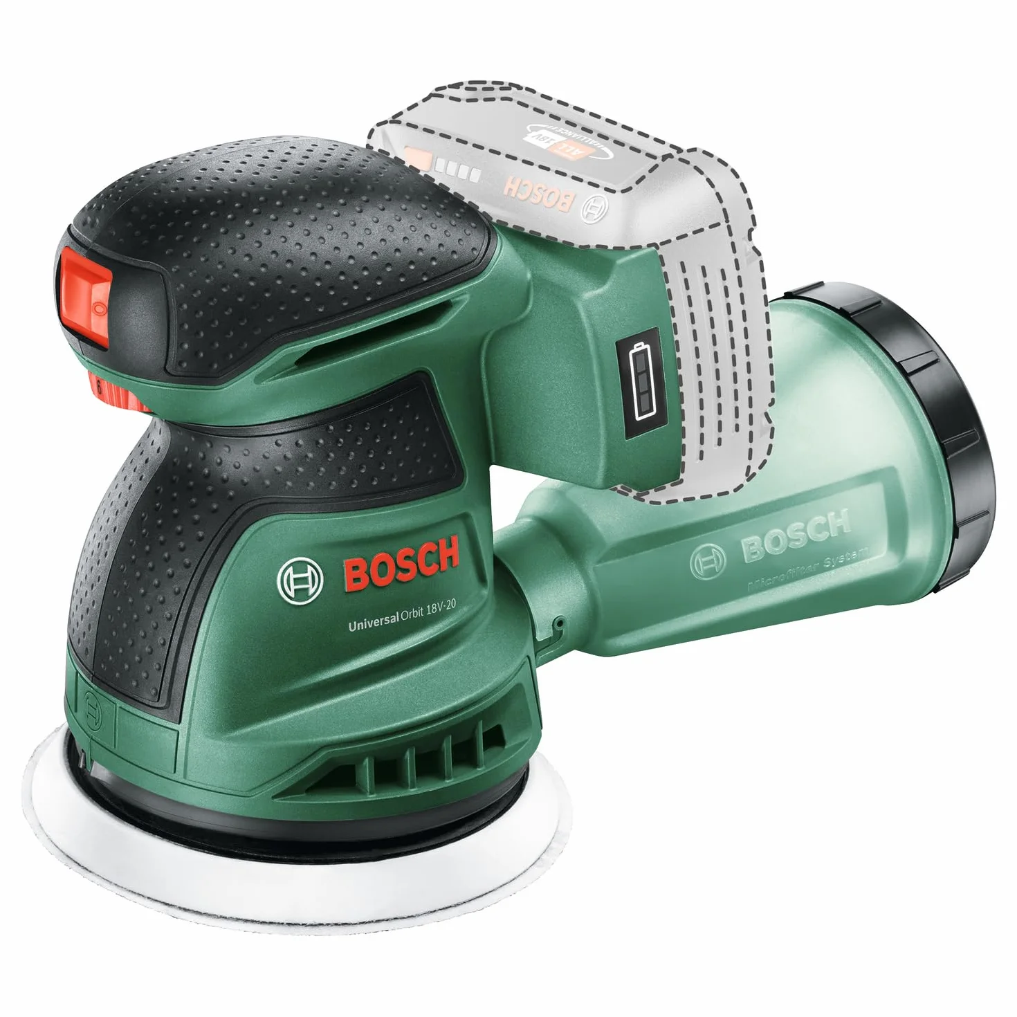 Bosch Akumulatorowa szlifierka mimośrodowa UniversalOrbit 18V-20 (szlifowanie średnich i dużych powierzchni drewnianych, lazurowanych i malowanych, średnica: 125 mm, system 18V, bez akumulatora)