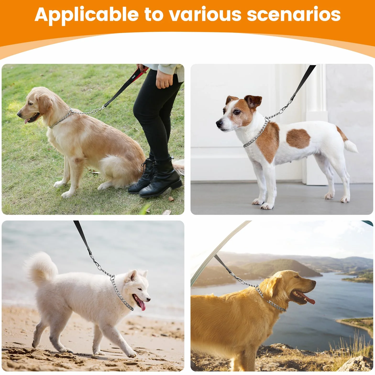 HAPPY HACHI Łańcuszek dławiący dla psów 50 cm, mocna obroża łańcuszkowa ślizgowa zapobiegająca gryzieniu dla średnich i dużych psów, srebrny metalowy naszyjnik do treningu szczeniaka, spacerów