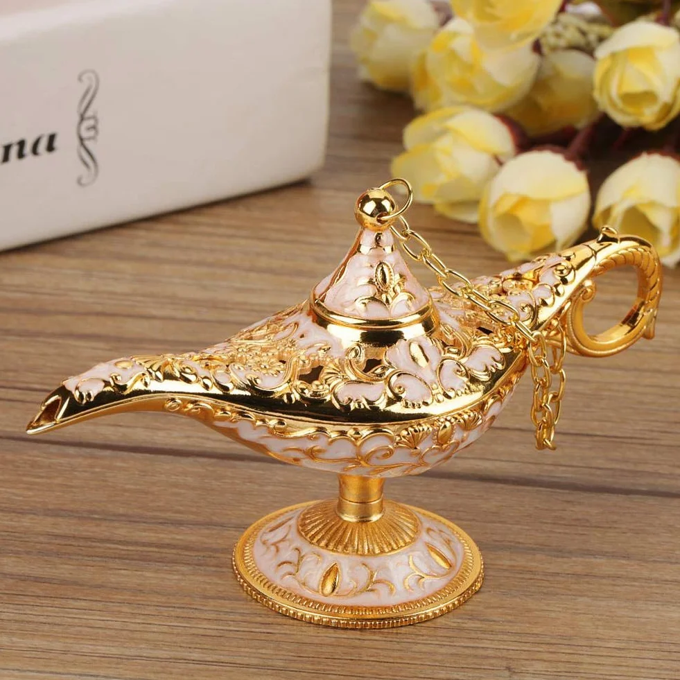 MAGT Aladyn Lamp Rzeźbione Metalowe Hollow Legend Lamp Aladdin Magic Genie Light Wishing Pot Decor Phnom Penh White