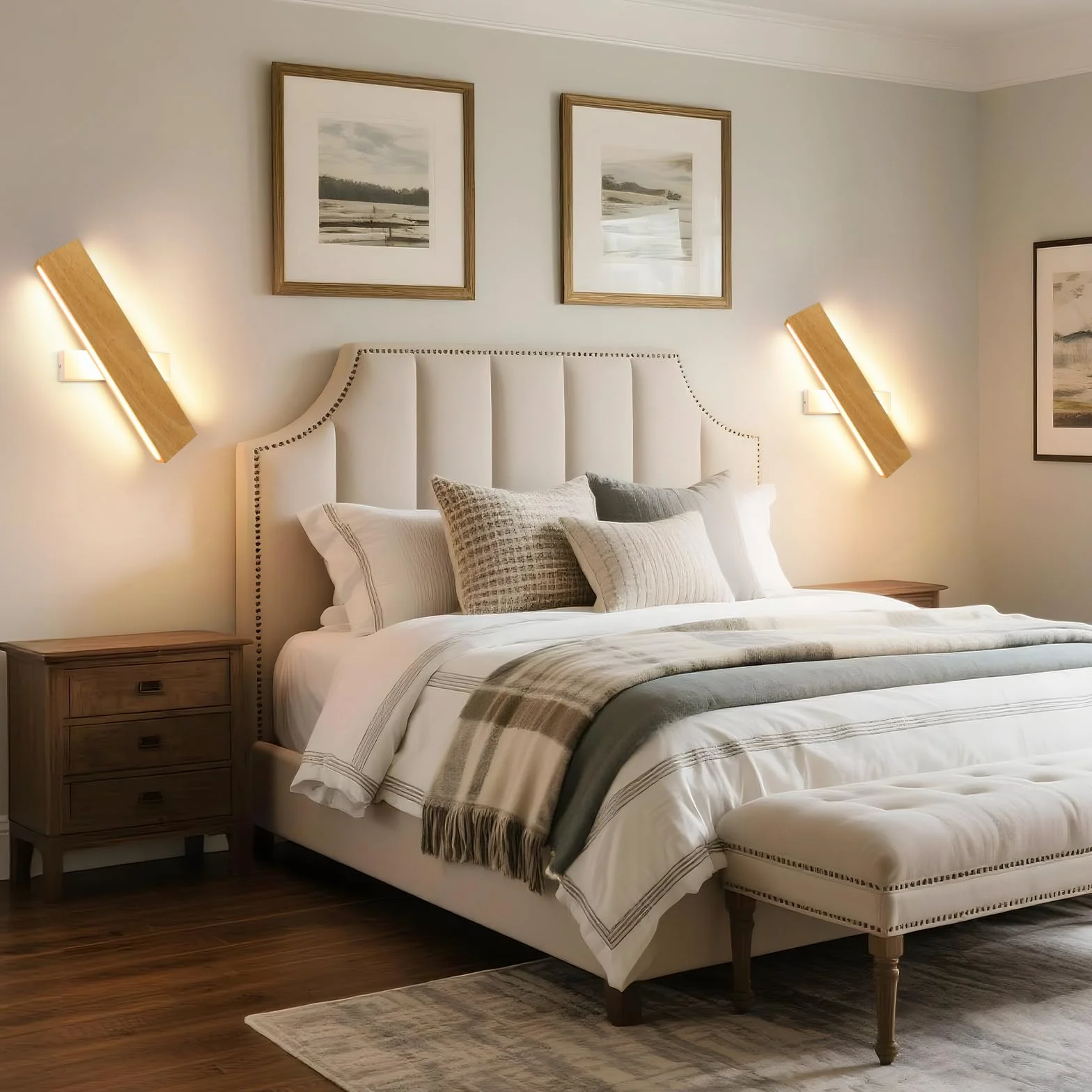 ZMH LED Wall Light Kryty kinkiet 32CM Drewniana 10W 3000K Ciepła biała Oświetlenie ścienne