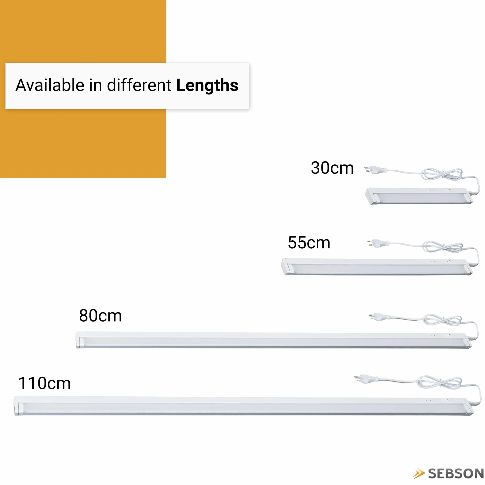 SEBSON Lampa podszafkowa LED do kuchni, 30 cm, możliwość ściemniania, 3 kolory światła 2700 K/4000 K/6500 K, wychylna, przełącznik i wtyczka 230 V, listwa świetlna z możliwością przedłużenia