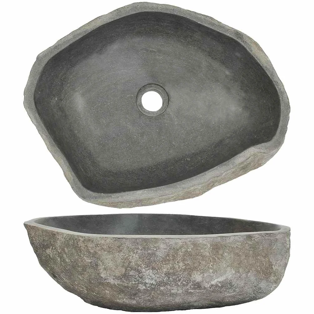 vidaXL Umywalka z kamienia rzecznego, owalna, (45-53) x(34-41) cm