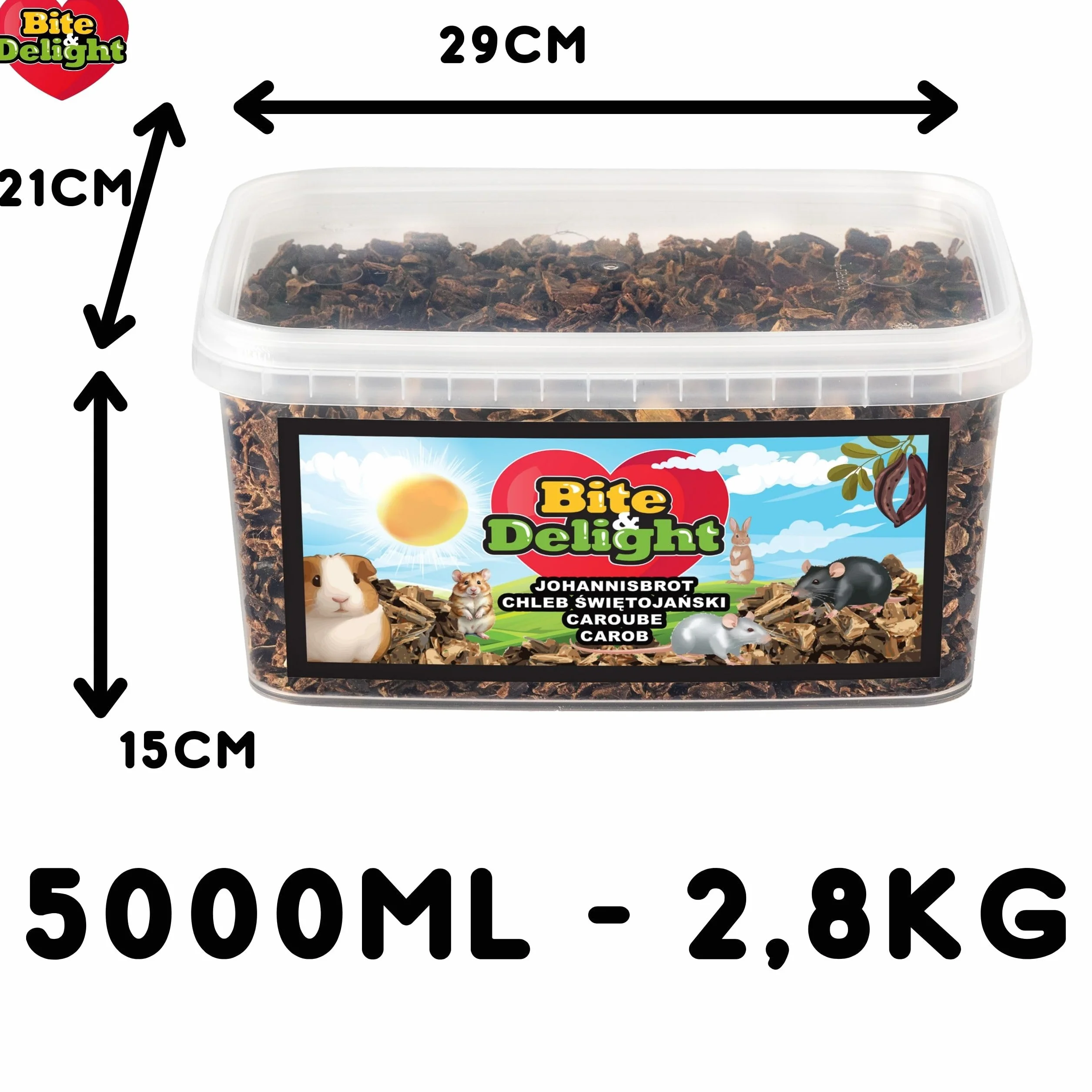 Bite & Delight Chleb Świętojański 2,8 kg Przysmak dla Królika Świnki Morskiej Konia Pyszna Przekąska Karma dla Zwierząt