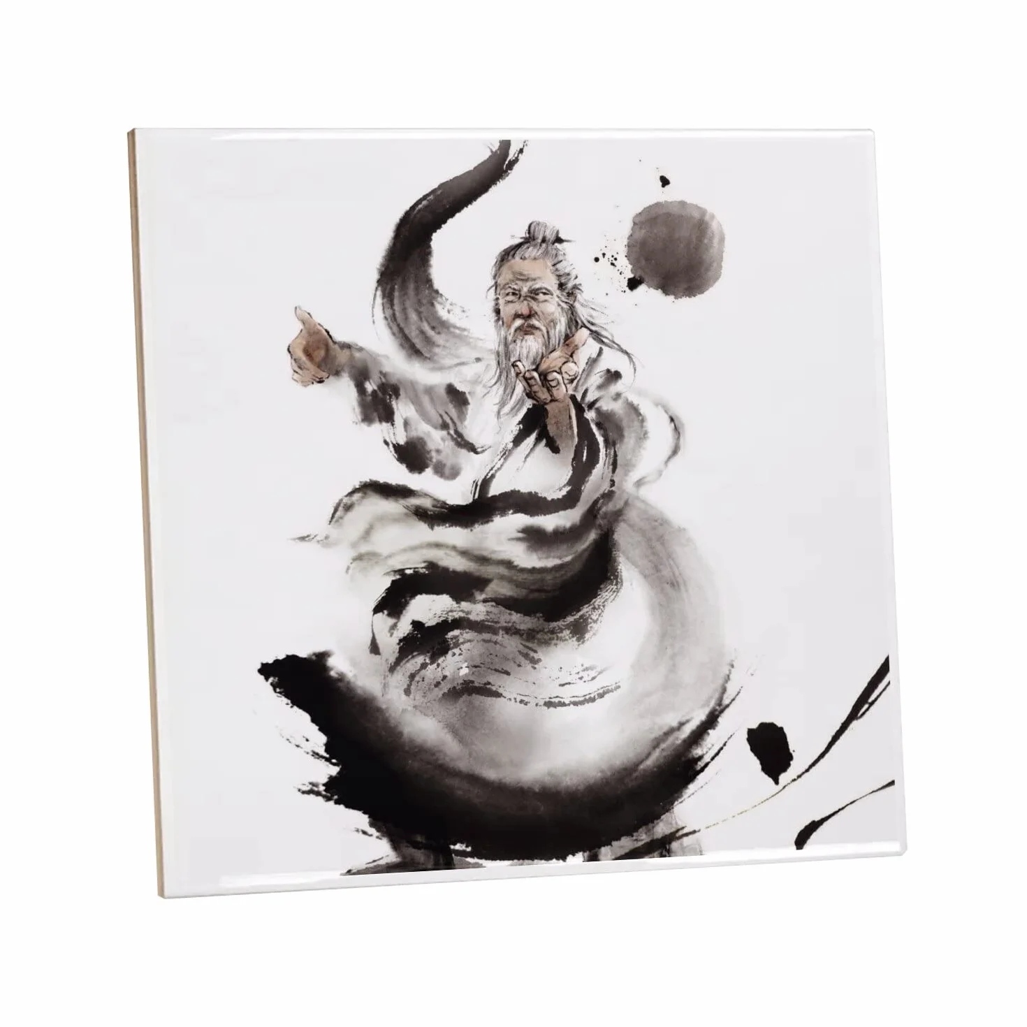 Fantastyczna Ceramiczna Płytka Dekoracyjna 10,8 x 10,8 cm - Tai Chi Ilustracja Tusz Chiny Sztuki Martieux Quan Master