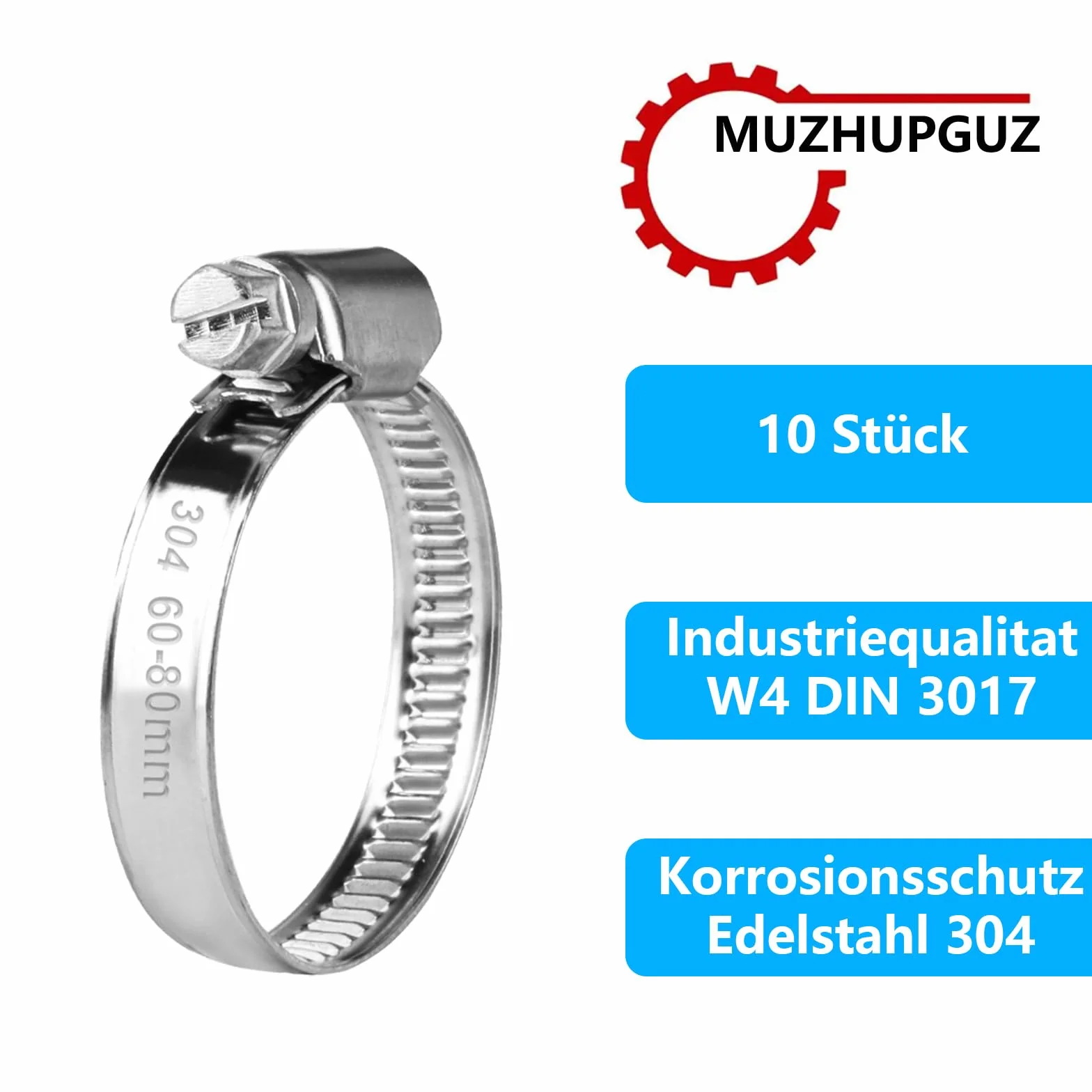 Zestaw opasek do węży ze stali nierdzewnej 304 60-80 mm