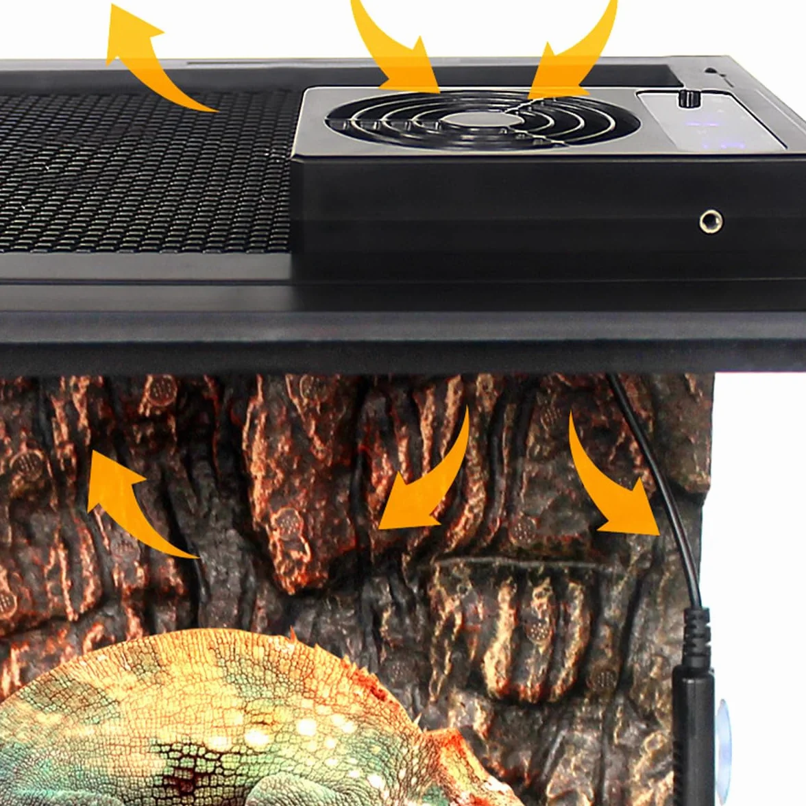 Namvo Radiator do chłodzenia terrarium dla gadów z miernikiem temperatury i wilgotności, automatyczne sterowanie wentylatorem