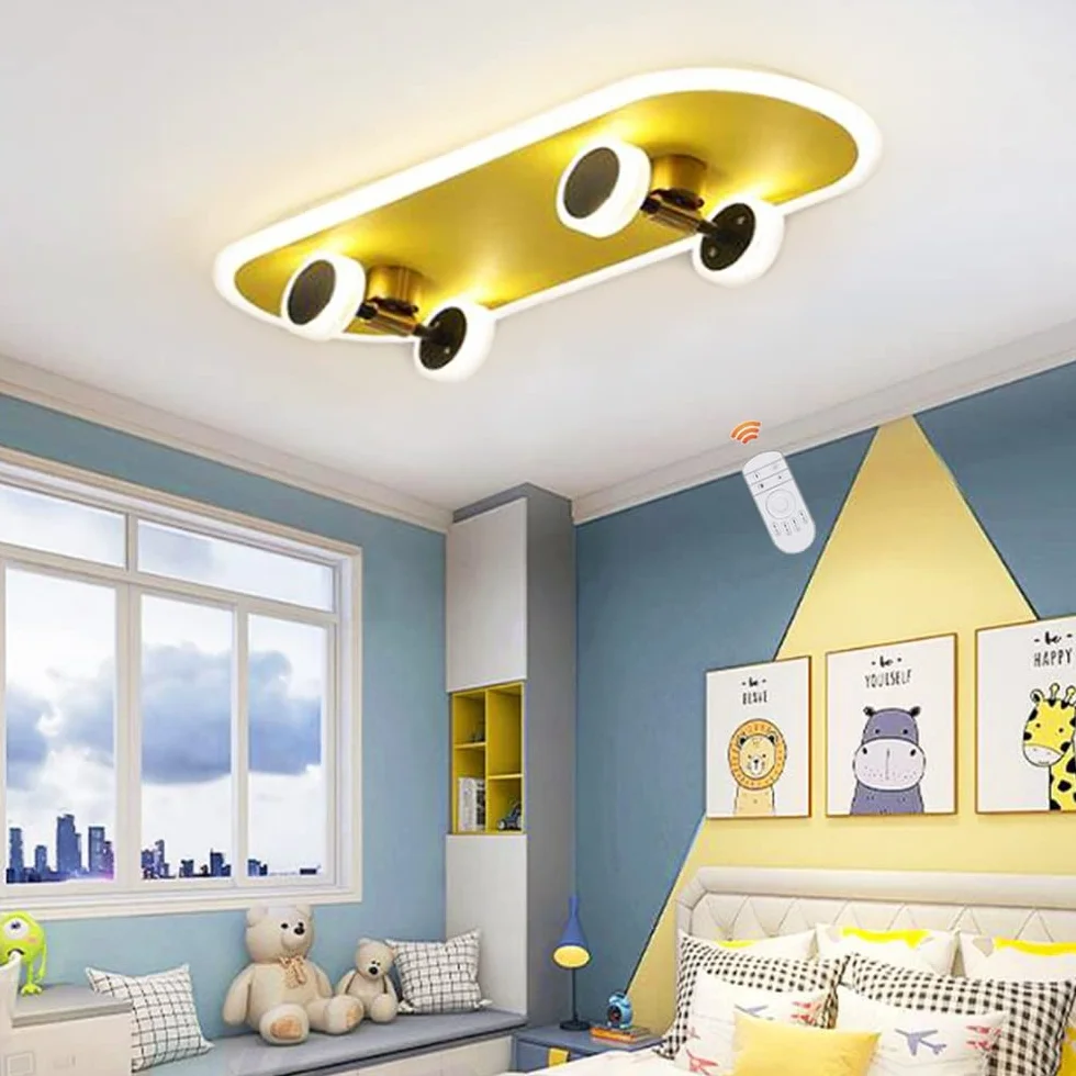 Lampa sufitowa dla dzieci LED deskorolka lampa sufitowa kreatywna lampa do sypialni ściemnialna akryl chłopiec dziewczynka dziecko pokój dziecięcy lampa sufitowa salon jadalnia lampa wisząca,60cm