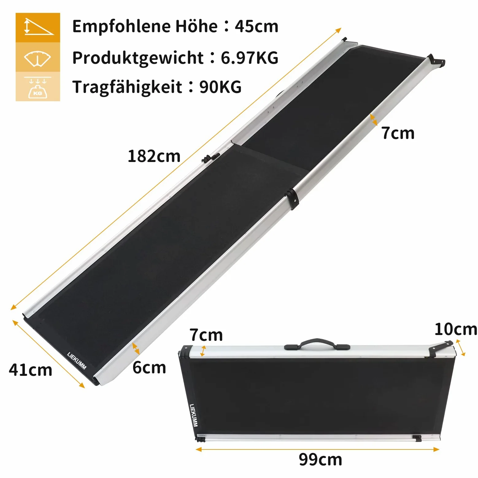 LIEKUMM Rampa dla psów teleskopowa aluminiowa 90 kg 99-182 cm do samochodów SUV