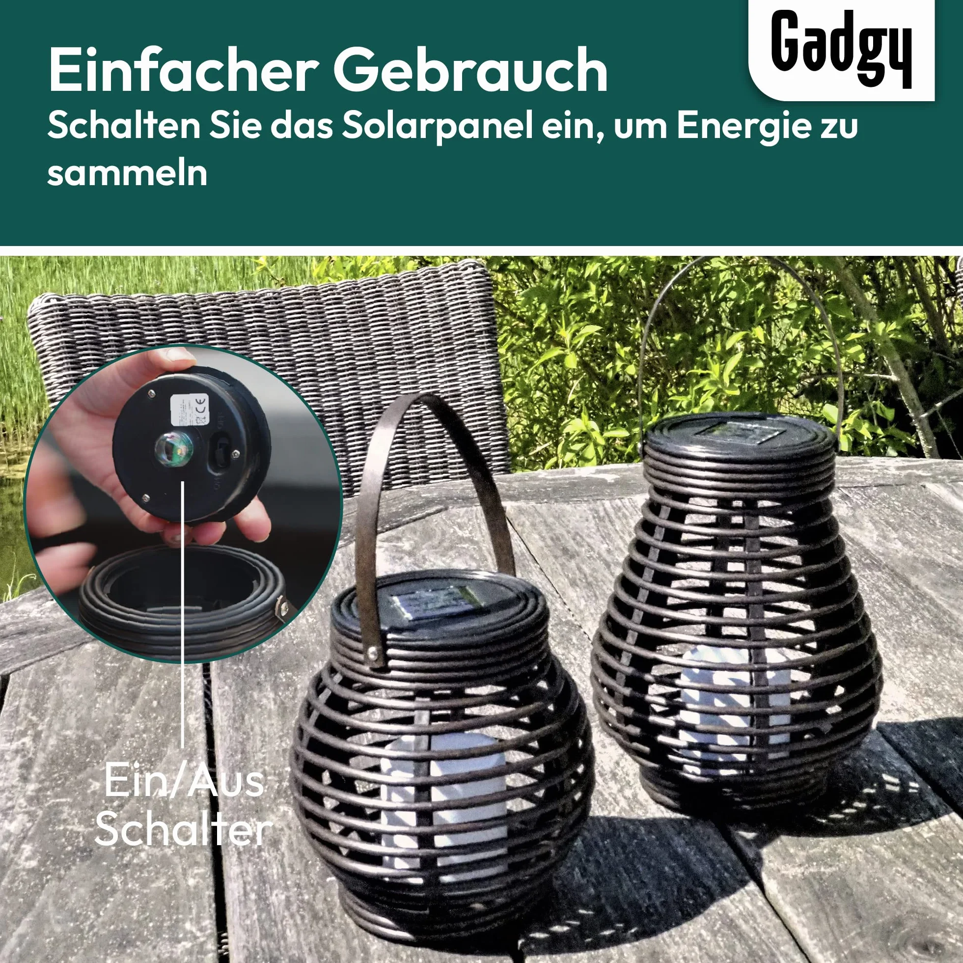 Gadgy ® Zestaw solarnych latarni ogrodowych rattanowe | brązowy marmurkowy plastik | 2 sztuki kształt kropli i kuli l światło ogrodowe na zewnątrz