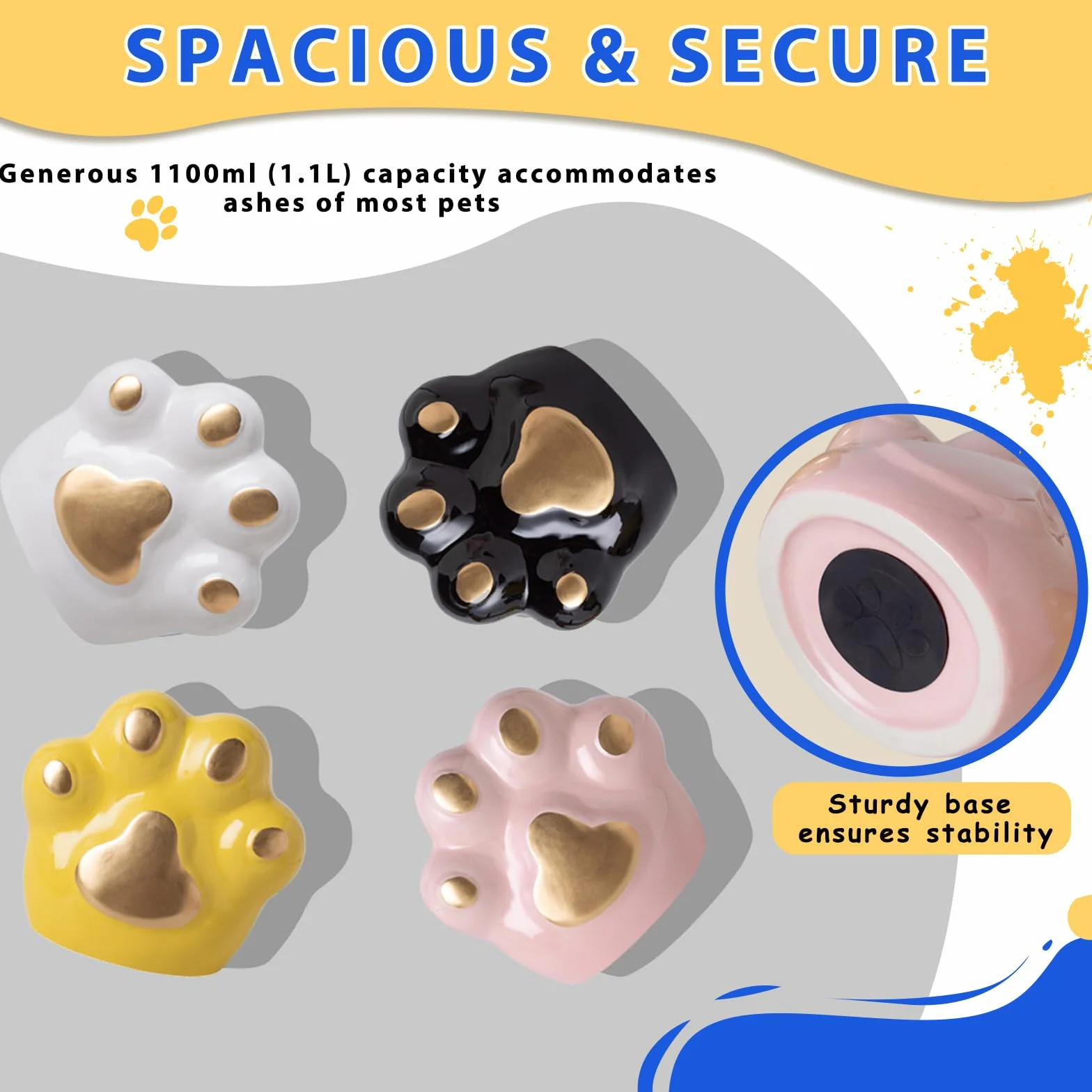 Urny dla zwierząt domowych na prochy kota, psa, ceramiczne, ręcznie wykonane, pamiątkowe urny, uroczy nadruk łap, odporne na wilgoć, przemyślany prezent pamiątkowy o zgubieniu zwierząt
