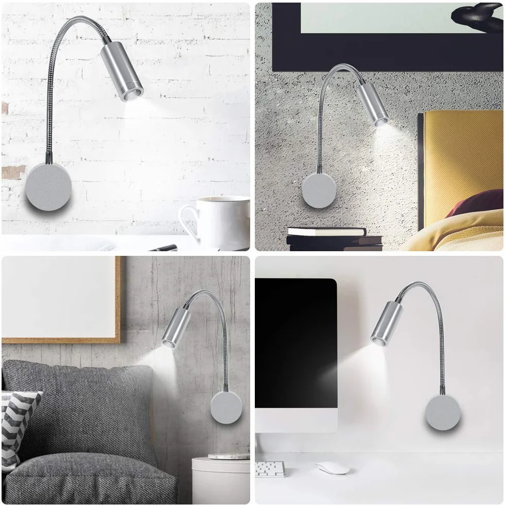 Lampka LED Minimalistyczna do Czytania z Możliwością Ściemniania Przełącznik Dotykowy Elastyczna Gęsia Szyja