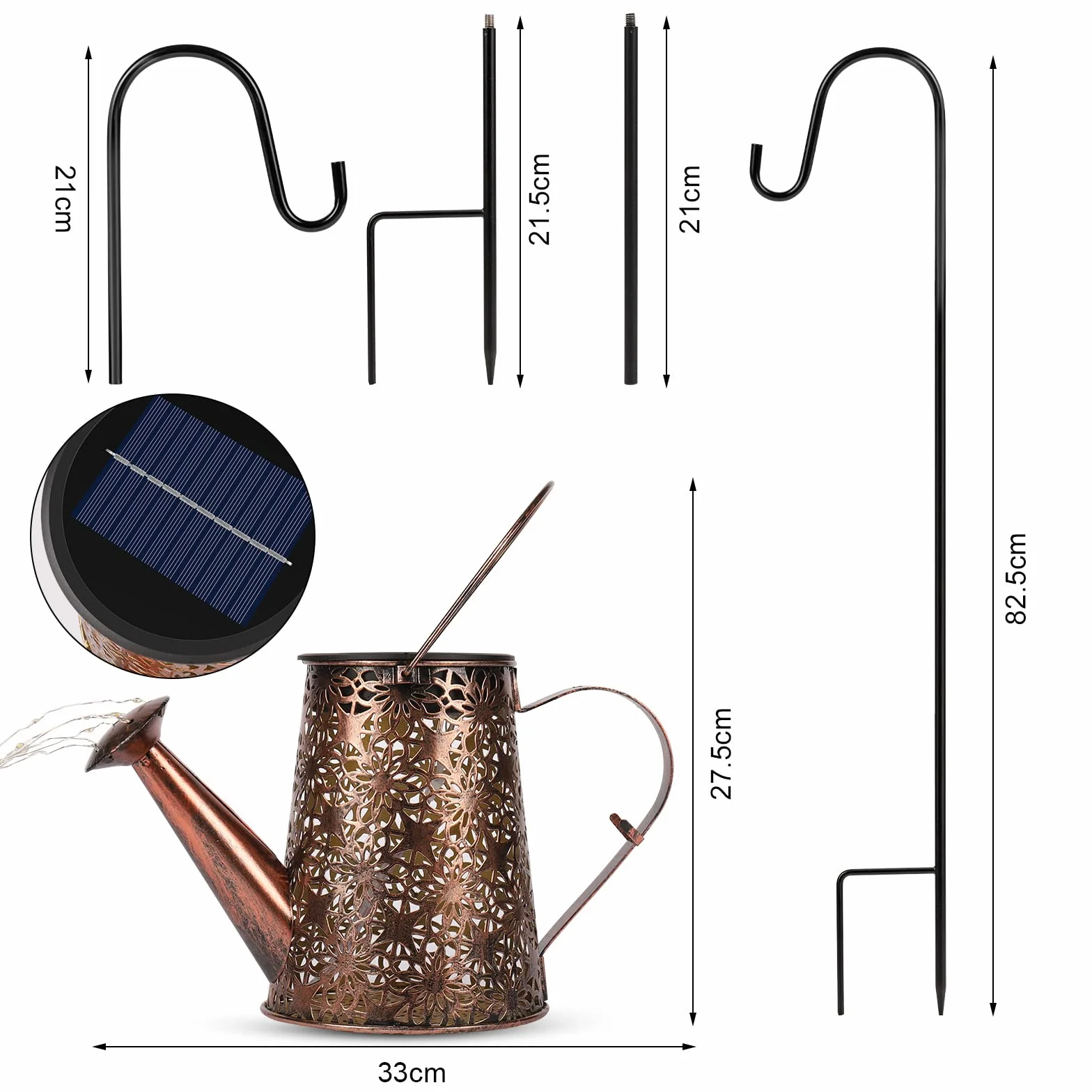 GuKKK Solarna konewka z łańcuchem świetlnym, zewnętrzna lampa solarna LED, IP65, z haczykiem, oświetlenie ogrodowe imitujące podlewanie, do ścieżki ogrodowej na dziedzińcu balkonowym, gwiazda