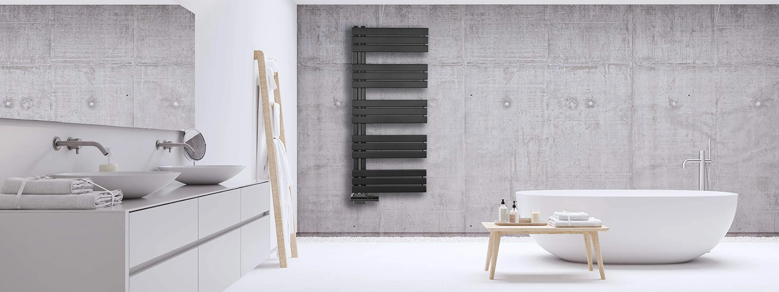 MC Heat grzejnik łazienkowy 500 x 1400 mm biały podgrzewacz na ręczniki przesunięte przyłącze środkowe montaż obustronny