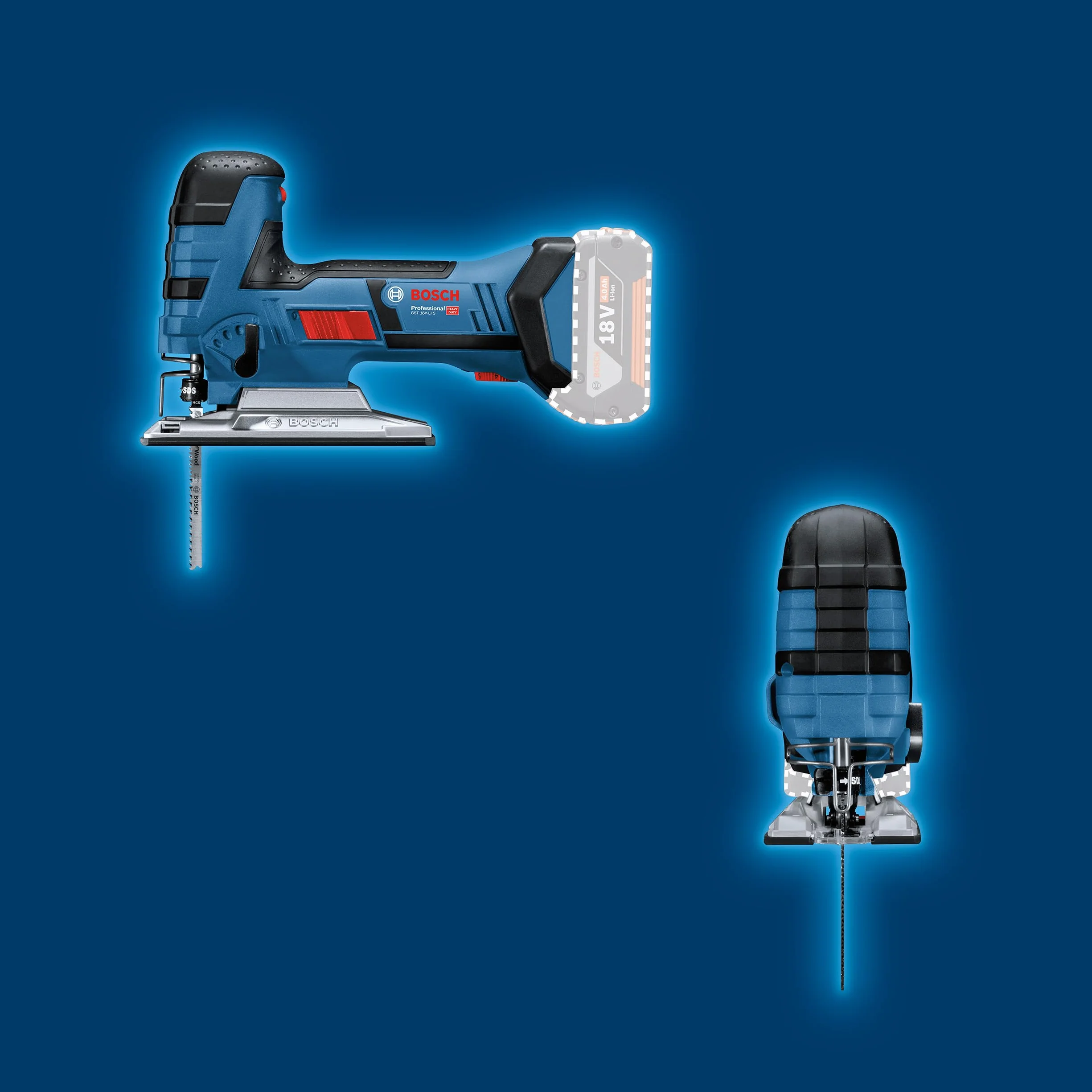 Bosch Professional system 18V: akumulatorowa wyrzynarka GST 18V-LI S (3 brzeszczoty do wyrzynarek, osłona przeciwodpryskowa, walizka L-BOXX)