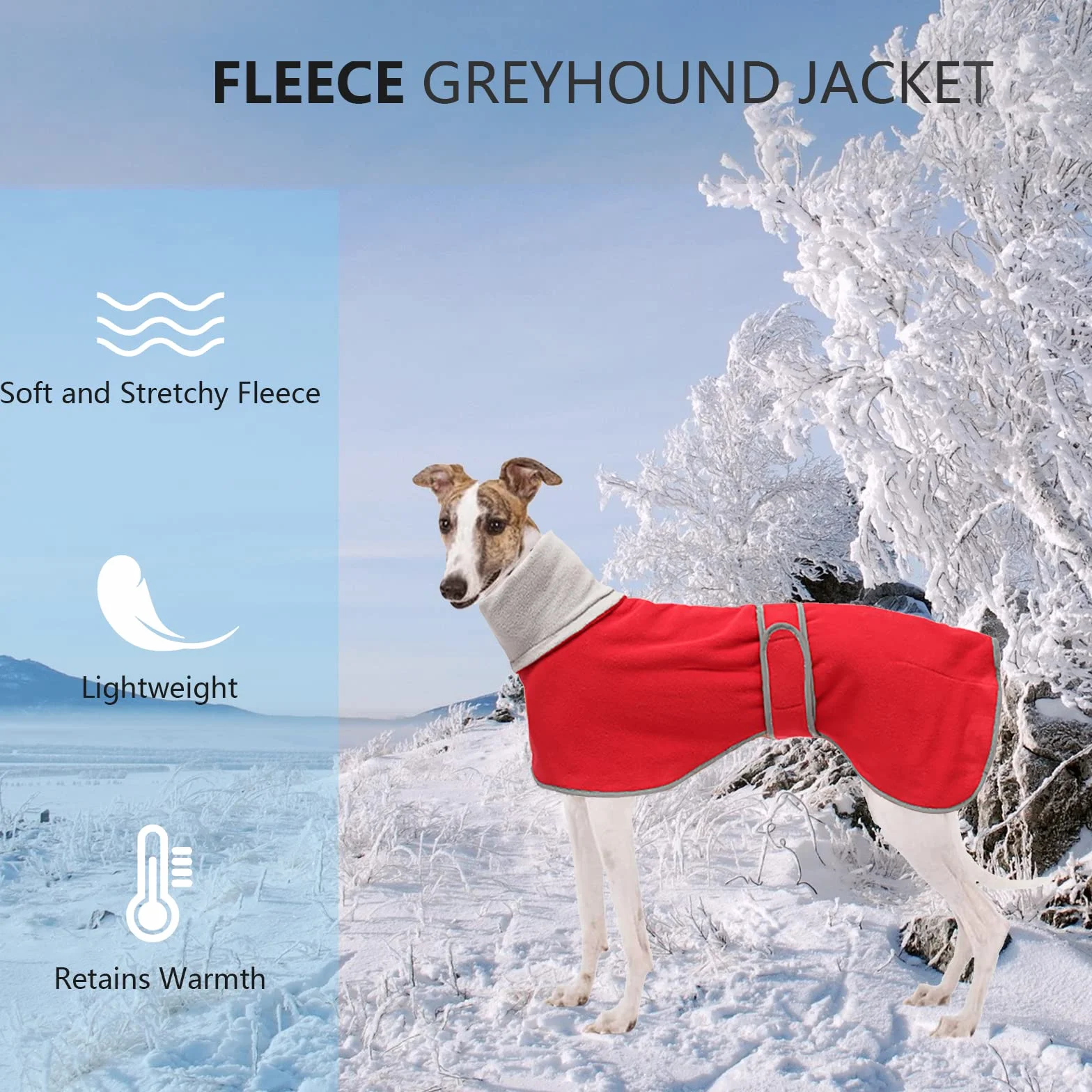 Geyecete Polar płaszcz dla psa, sweter dla chartów, kurtka zimowa, golf, ciepły, regulowany sweter zimowy dla psów, ubranie specjalnie dla chartów, lurcherów i whippetów, czerwony, XXXL