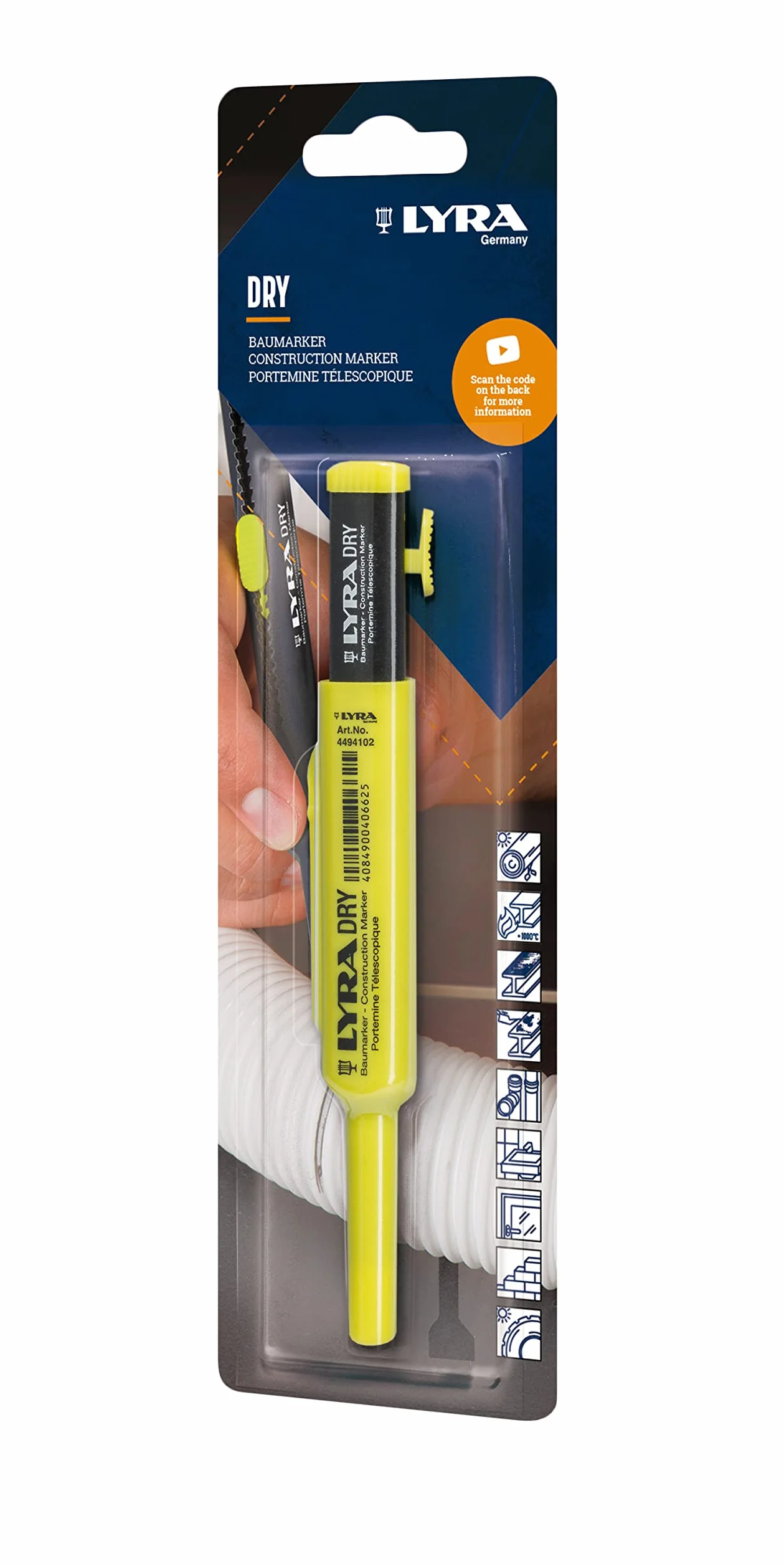 Lyra L4498002 blister Dry marker budowlany 1 szt. 2B 10 sztuk znaczników głębokich otworów, kolor