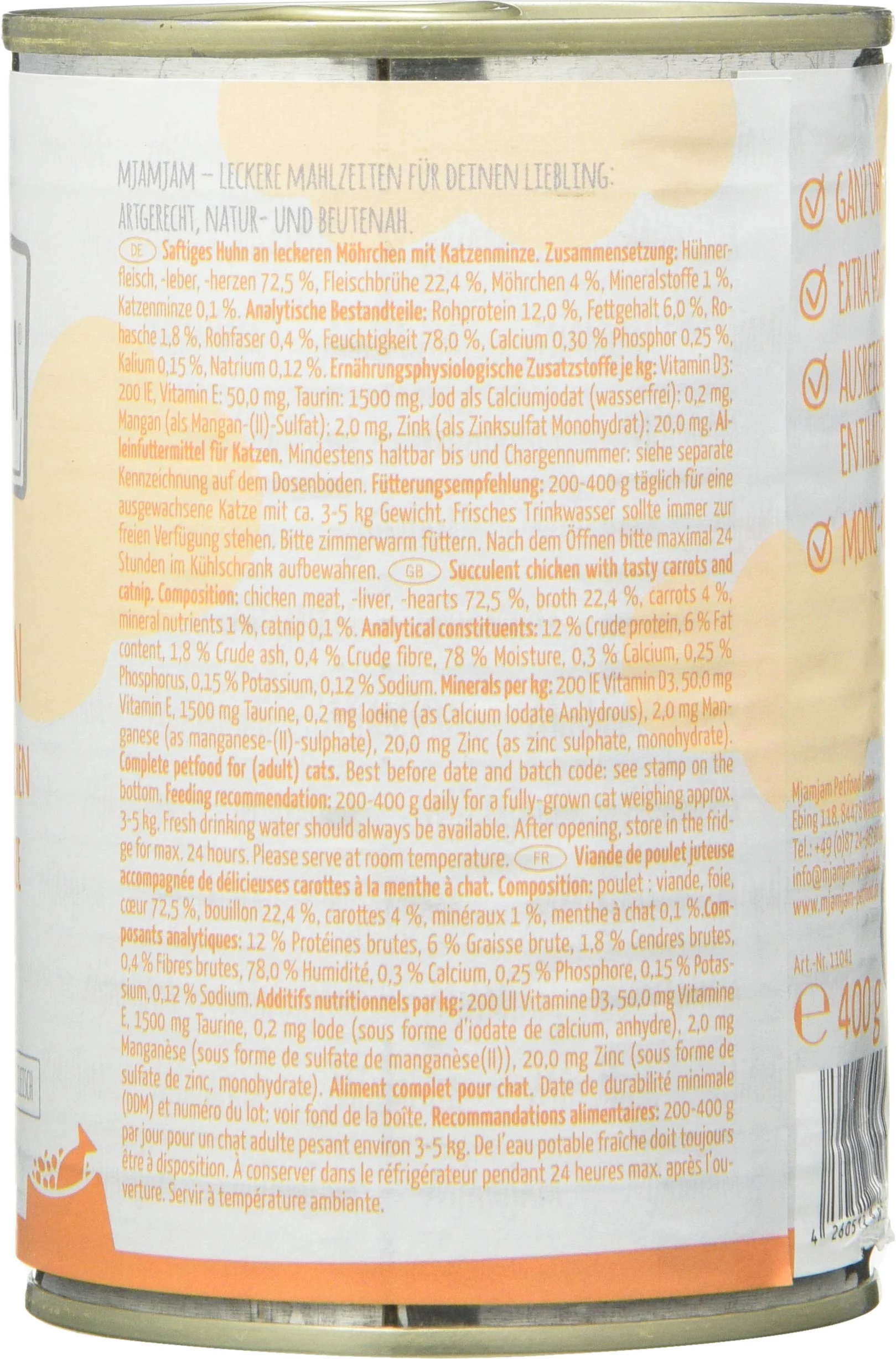 Mjamjam Karma dla Kota, Kurczak/Marchewka, 6 x 400 g