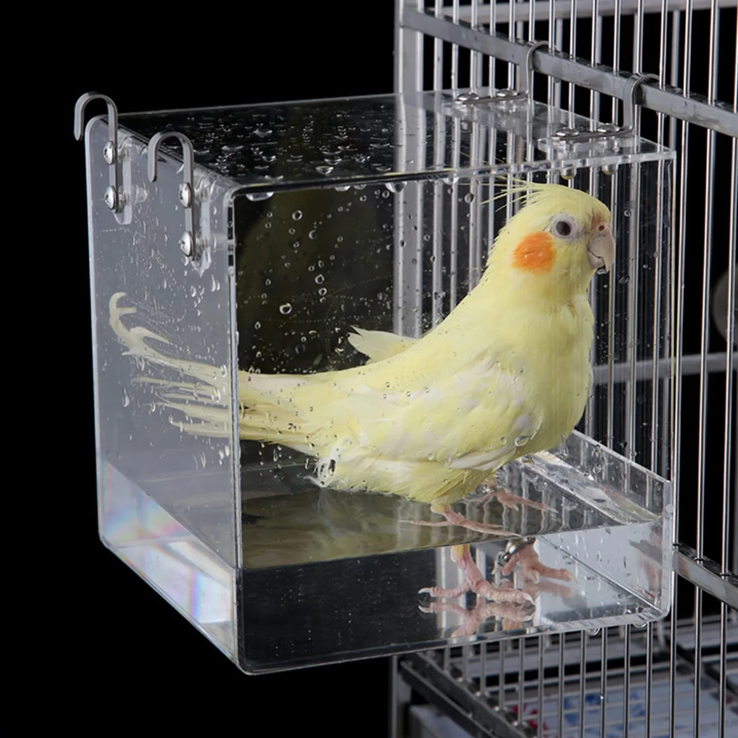 GURECOD Wisząca kostka do kąpieli dla ptaków wanna wanna prysznic miska klatka akcesoria dla małego ptaka kanarka papugi czubata Myna Cockatiel Lovebird papużka kąpiel (13 x 13 x 10,9 cm)