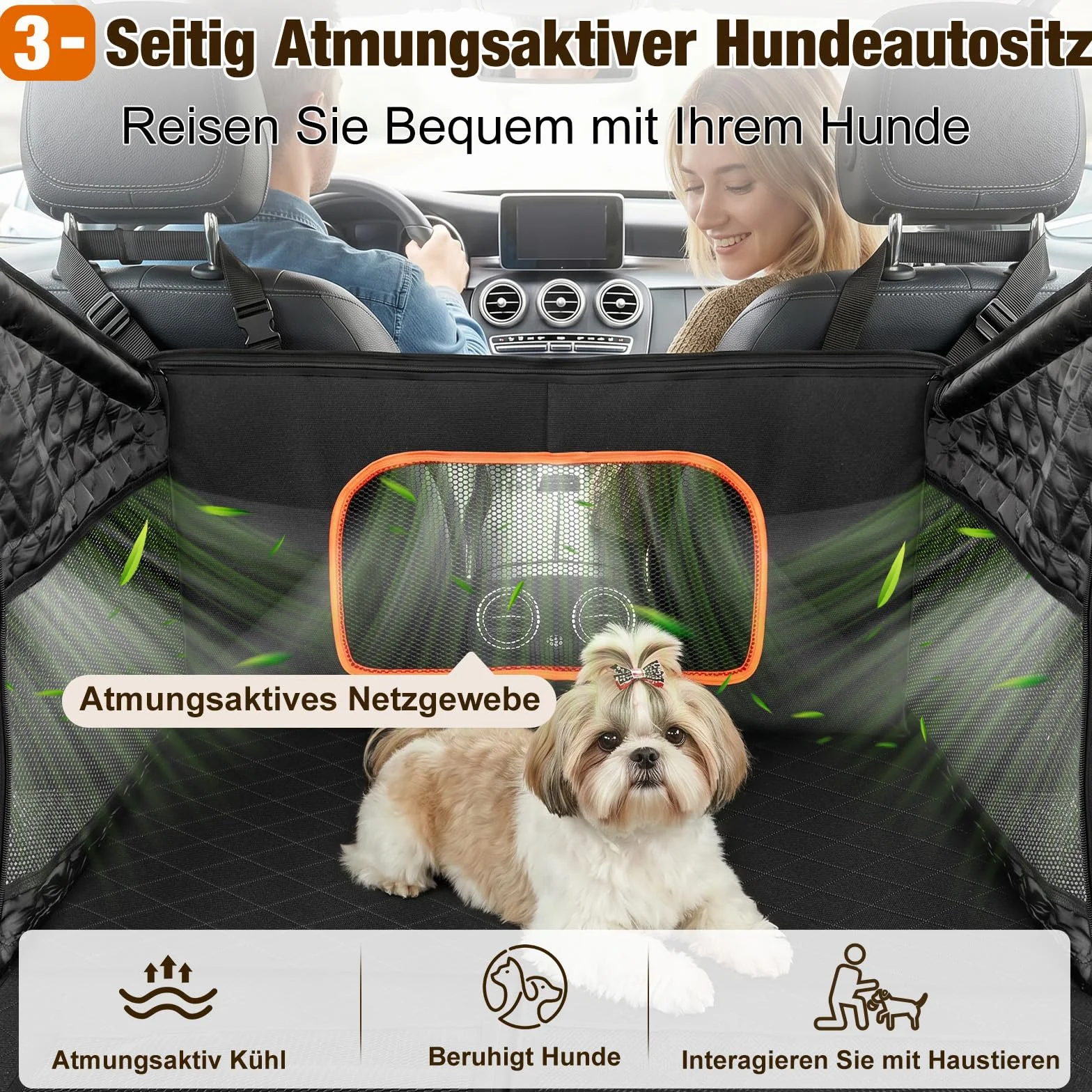 X XBEN Powiększone siedzenie samochodowe dla psa 50%, wzmocnione siedzenie dla psa o oporności 68 kg, fotelik samochodowy dla psa z wentylowaną siatką i pasem bezpieczeństwa, wodoodporny i