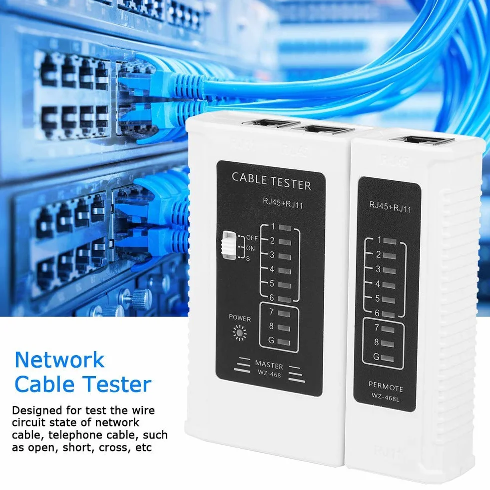 Walfront Tester kabli sieciowych 2 w 1, wielofunkcyjny tester kabli sieciowych RJ45 RJ11 do testu kabli sieciowych Ethernet LAN. Kontrola ciągłości